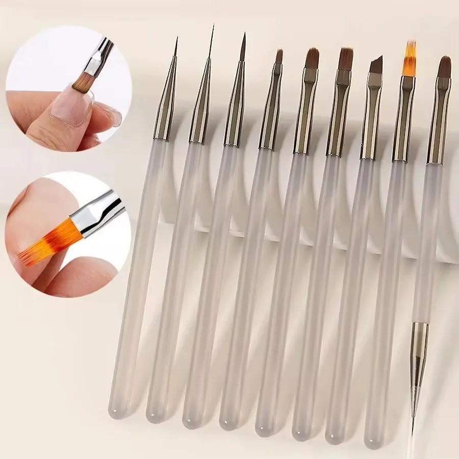 9Pcs UV Gel Acrylic Nail Brush Set, Nail Tips Extension Nail Brushes Brush Set