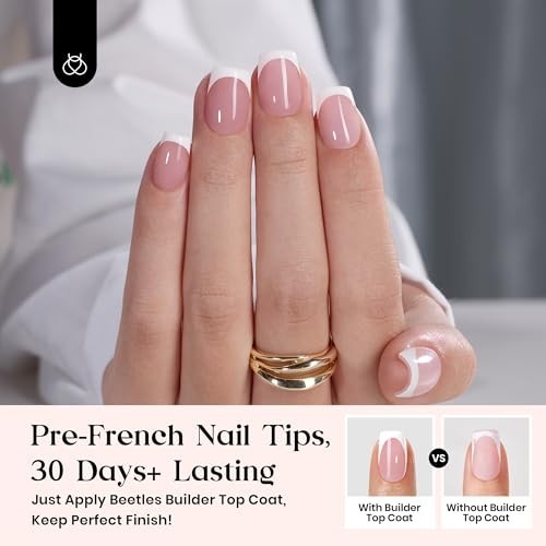 Beetles French Tip Press On Nail Kit Short Square 150 Pcs Pink