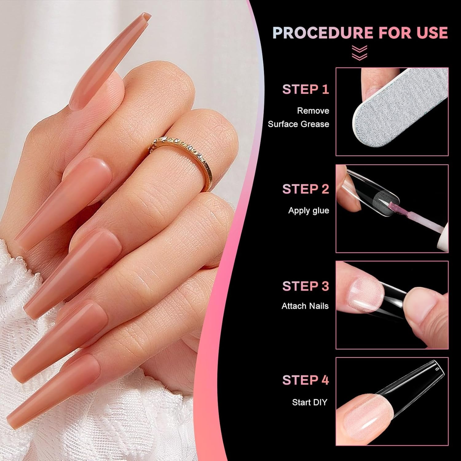 Half Matte 240pcs Coffin Nails Kit: XXL Super Long Tips for Creative Nail Art