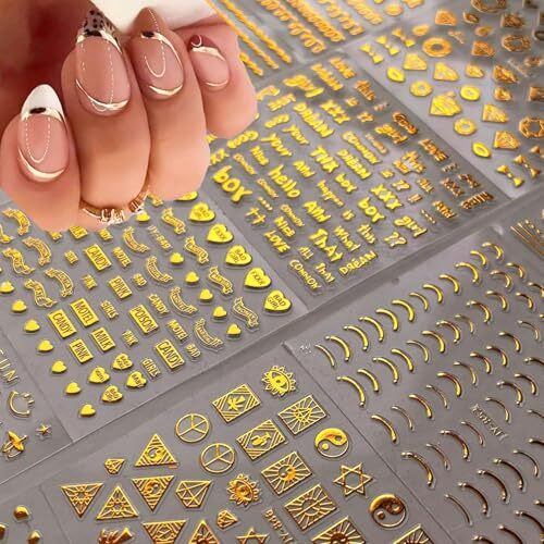 30 Sheets Gold Nail Stickers Gold Star Nail Nail Decals 3D Self-Adhesive Gold