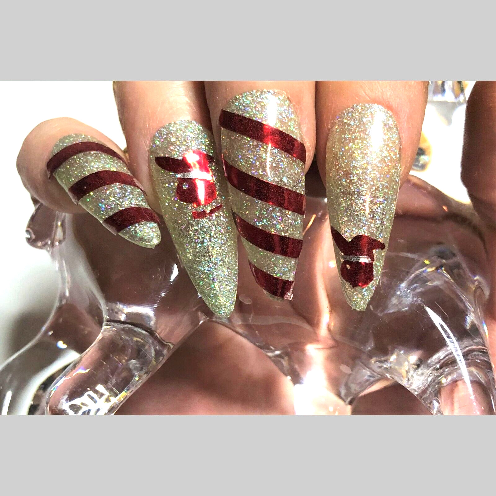 Sparkly Christmas Bunnies Press-On Nail Set – Long Almond (Size 0-8)