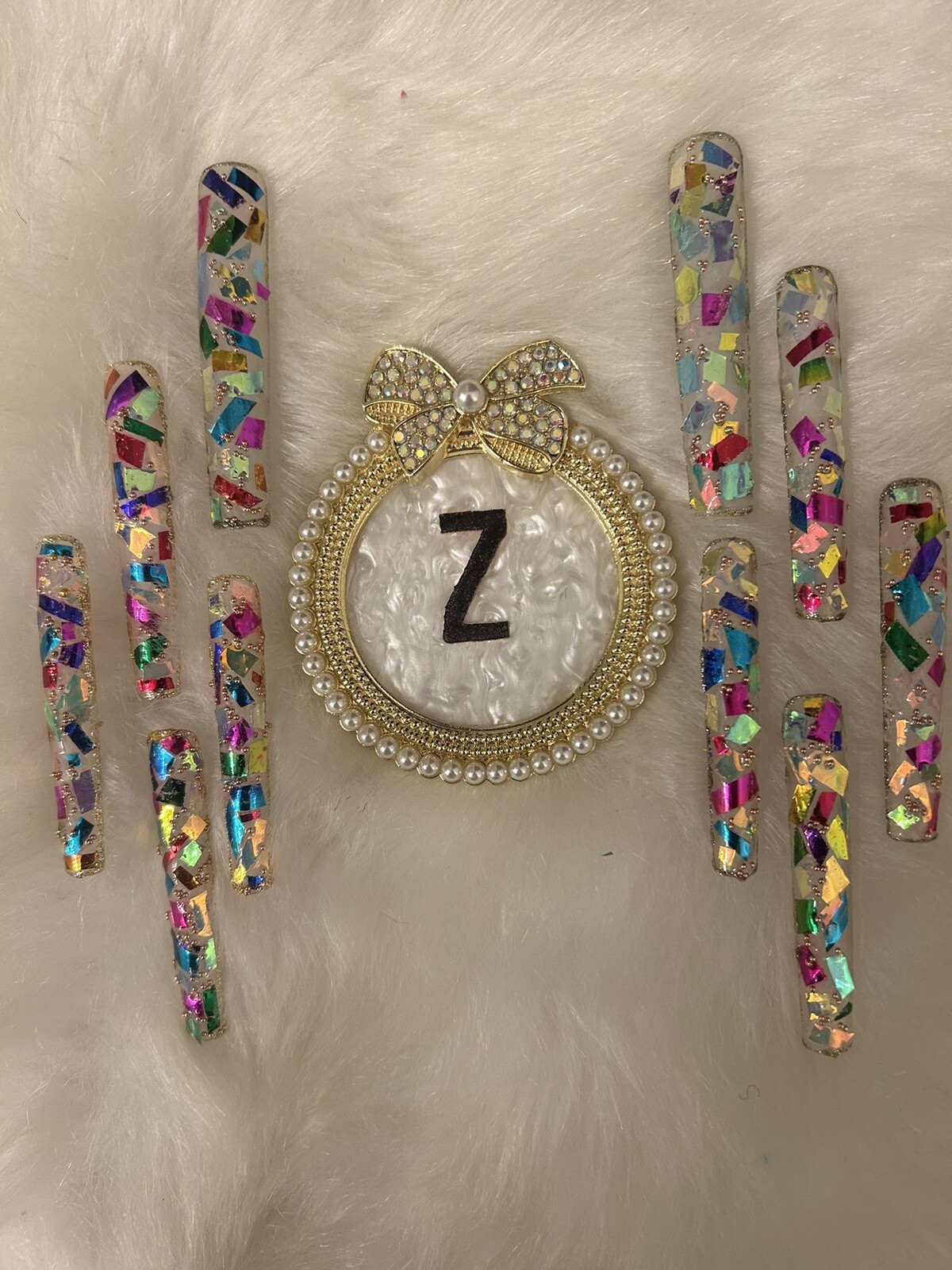 Z NAILZ! Awesome Set Of Handmade Custom 4XL Square Confetti Matte Press On Nails