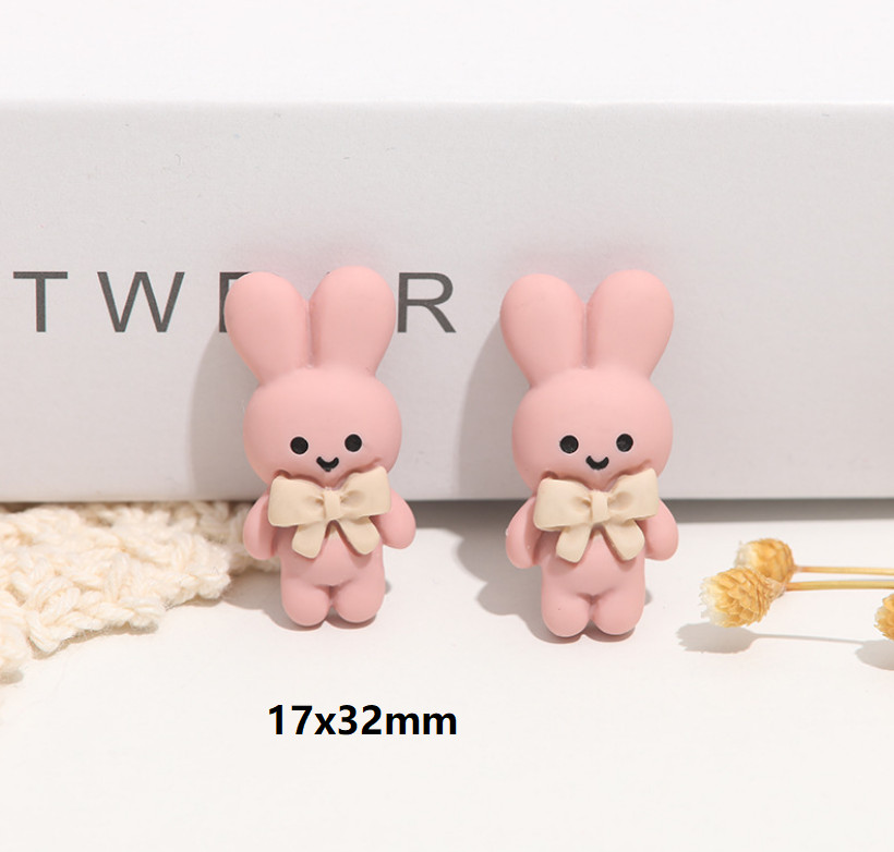 Pink Resin Charm Butterfly Bear Bunny Bow Design Phone Case Decoration 2Pcs