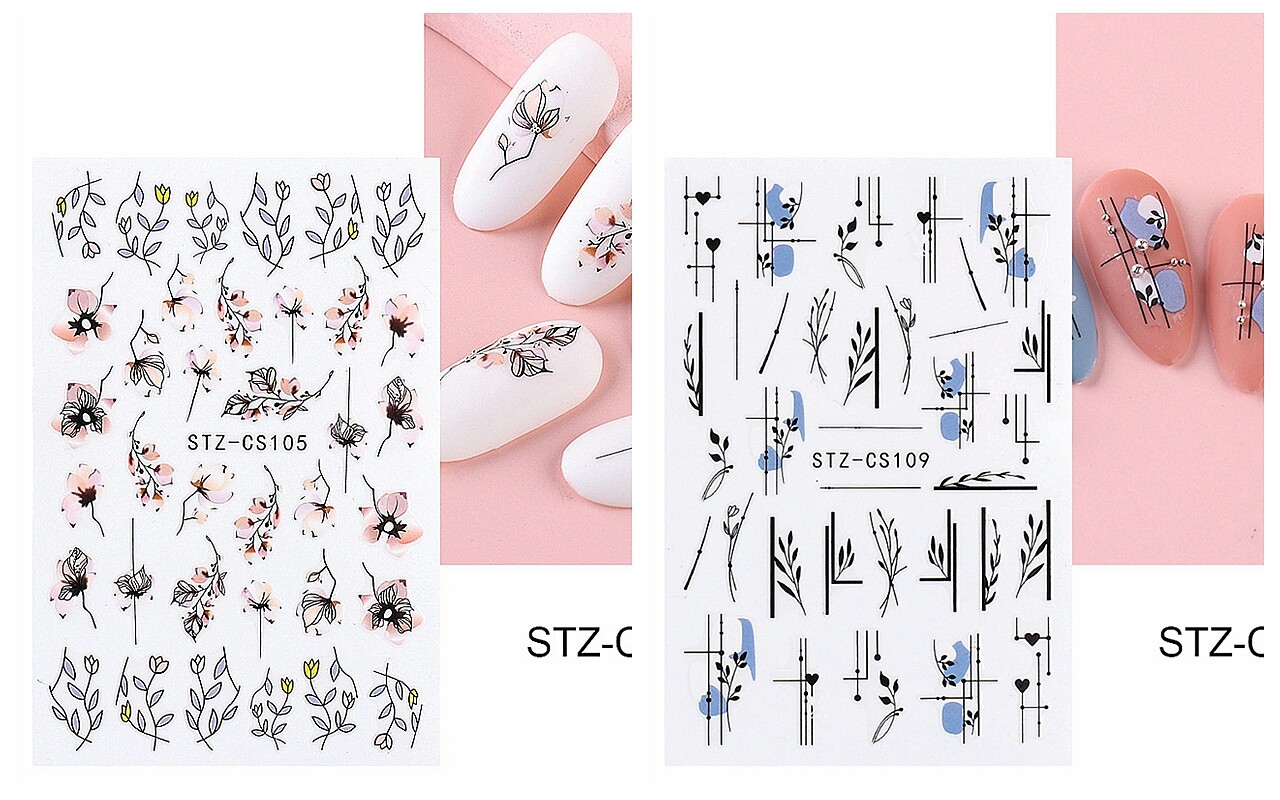Blossom Branches Geometric Lines Nail Sticker Leaf Heart Checkerboard Star Moon