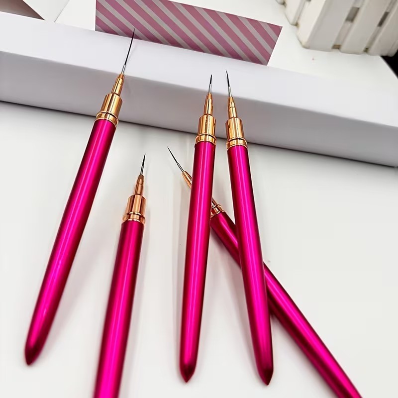 Metal Flat Cap Peach Pink Drawing Pens 5pcs All-in-One Set for Nail Art
