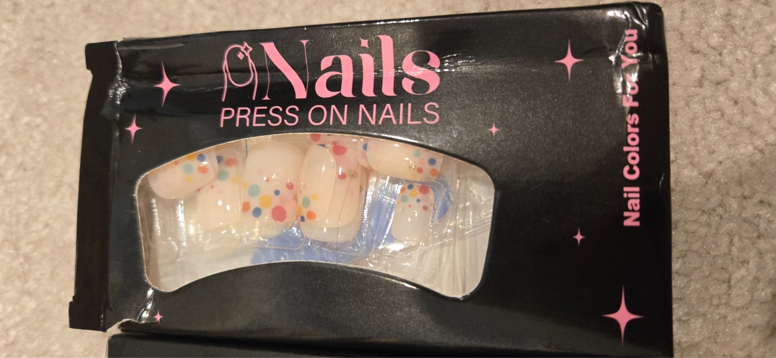 polka dot Press On Nails, short oval white rainbow dots Polka Dot Nail Set