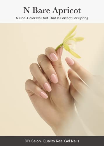Semi Cured Gel Nail Strips (N Bare Apricot) – Nude, Solid, Works with Any