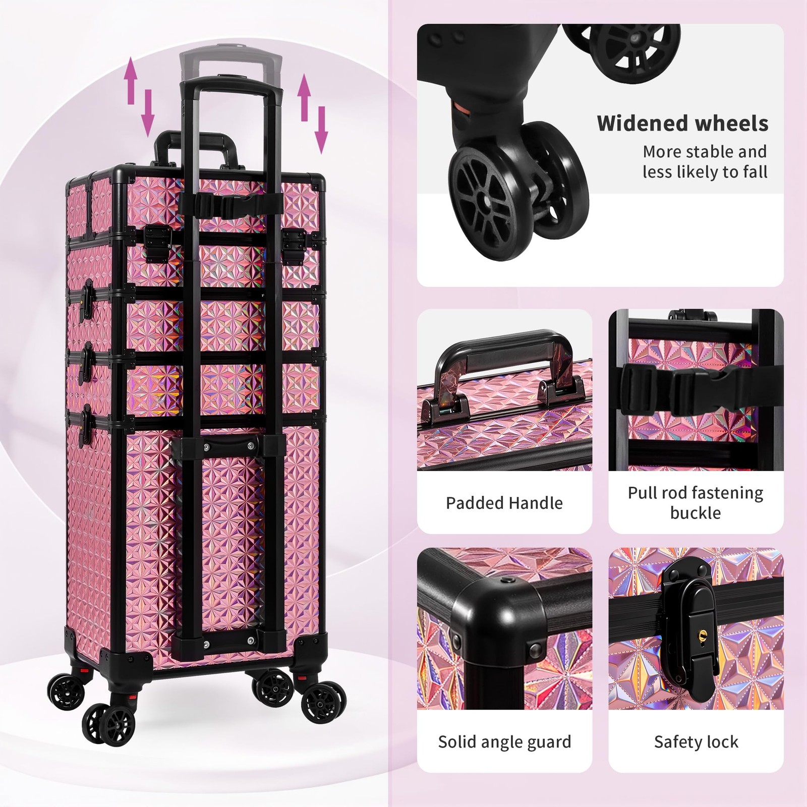 AROUS 5 in 1 Rolling Makeup Train Case Cosmetology Case on Wheels Large Cosme…