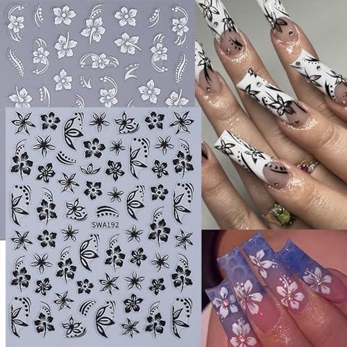 Flower Nail Stickers for Nail Art 12PCS Nail Decals 3D Self Hibiscus Flowers