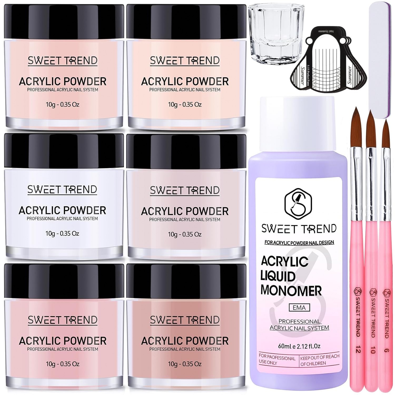 Acrylic Nail Kit 6 Color Powder Liquid Starter Set for Beginners
