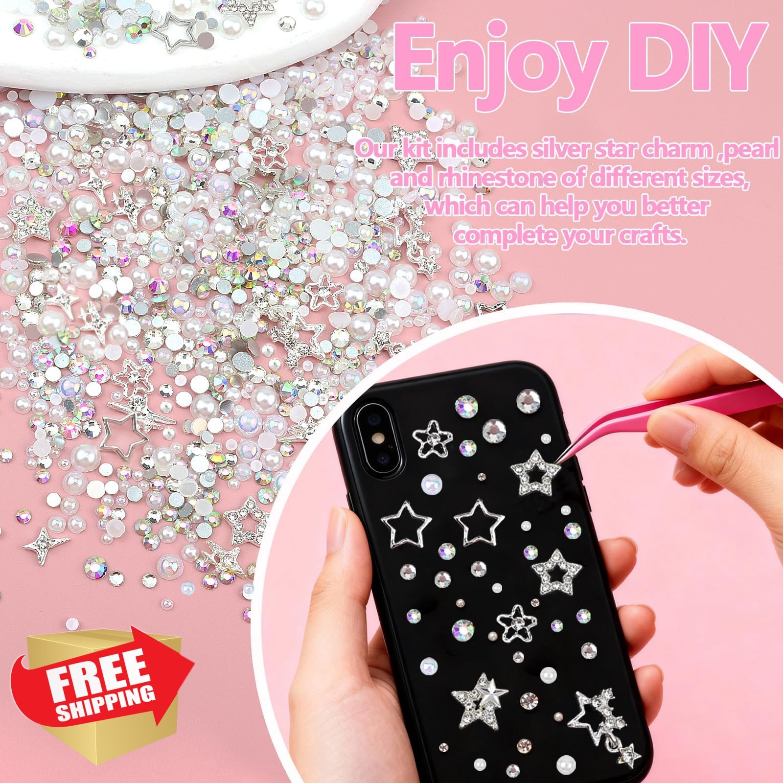 SEMATA Pearl Rhinestone Bedazzling Kit Metal Star Gems Crafting Nails