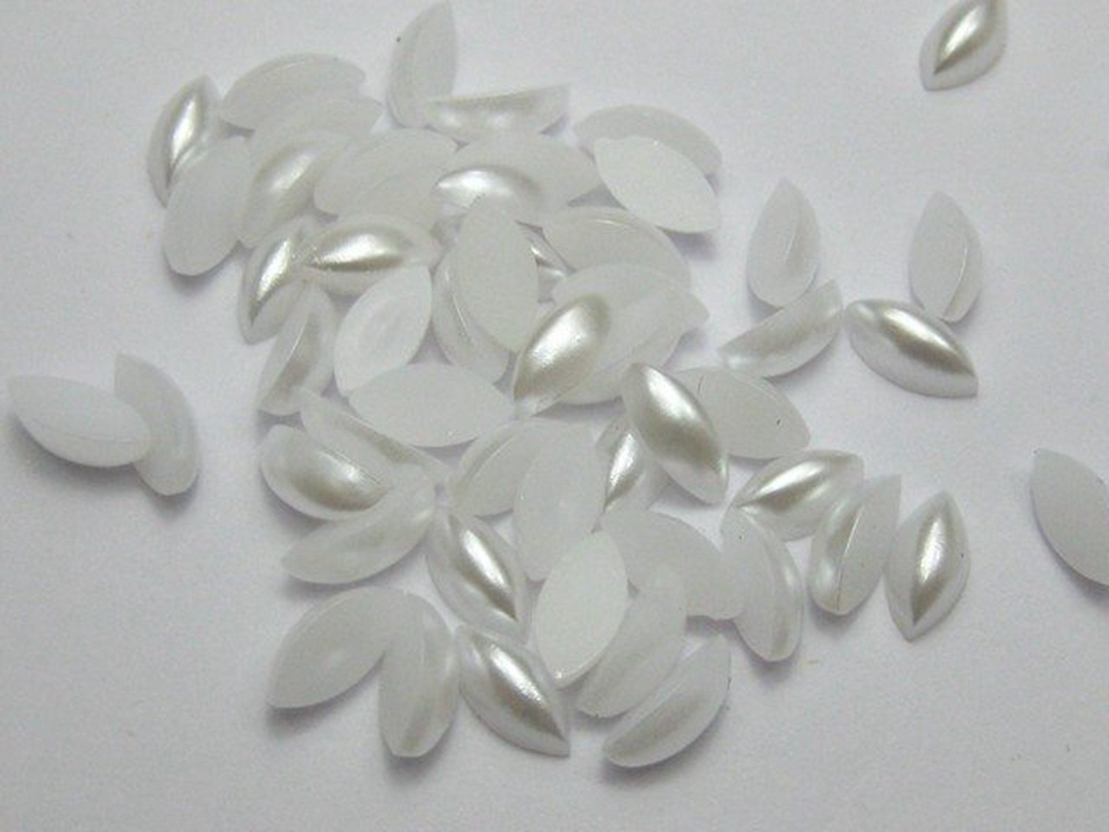 500 Pure white Horse Eye Half Pearl Bead 5X10mm Flat Back Scrapbook Craft