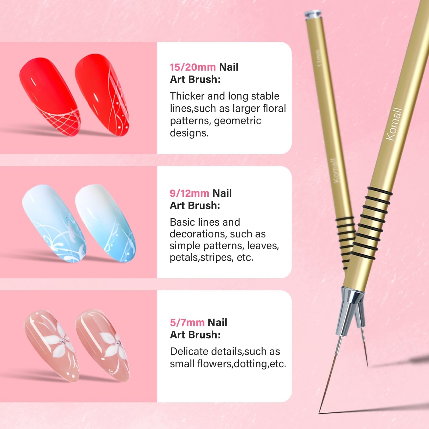 Metallic Nail Art Brushes, 6Pcs Non Slip Liner Brush Set, UV Gel Polish Paint…