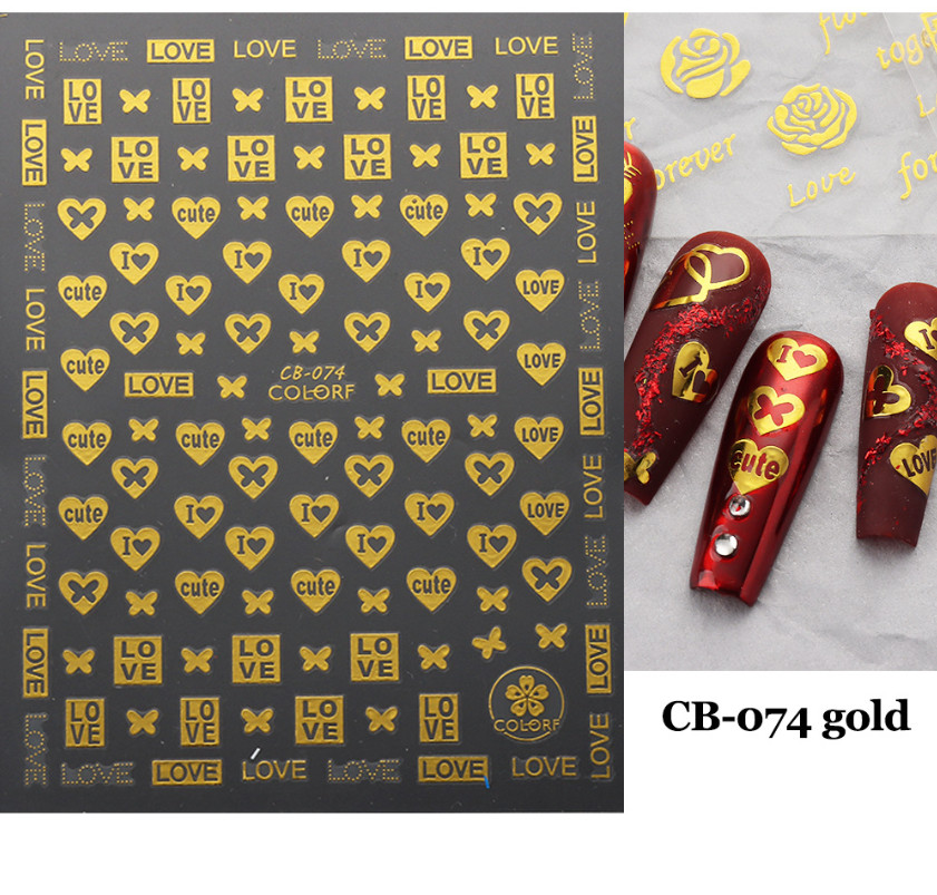 3D Nail Art Sticker Gold Heart Rose Flower Kiss Valentine’s Day Series NH11