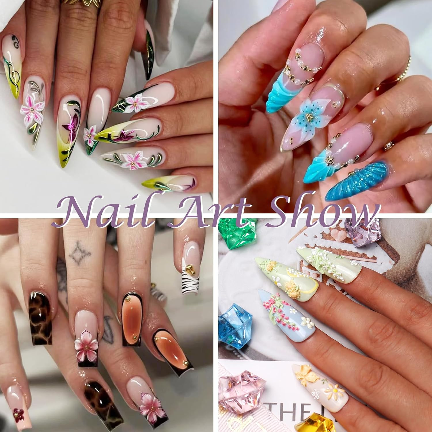 4Pcs Silicone Nail Art Molds, Acrylic 3D Spring Summer Flower Nail Charms Molds