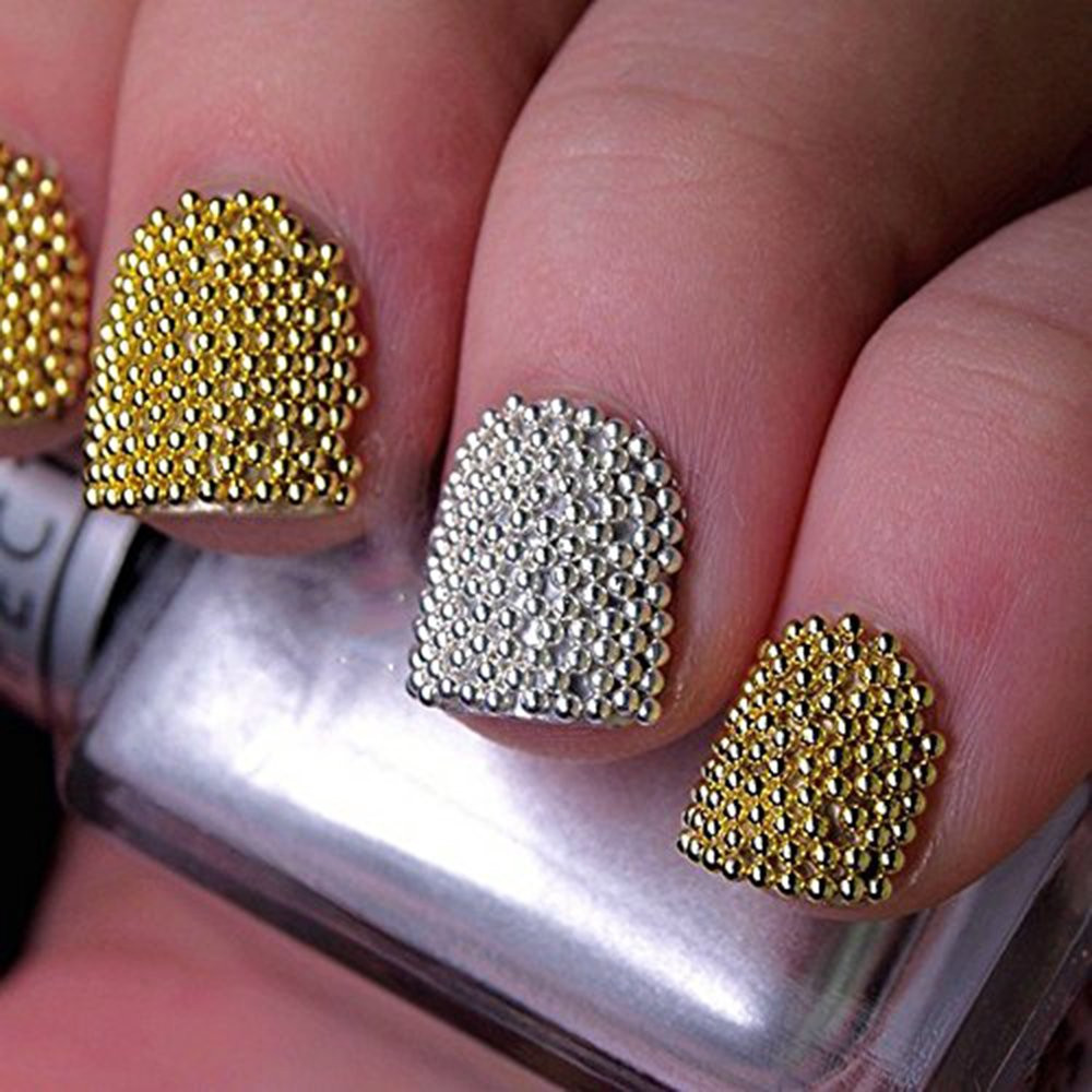 2Pcs Gold Silver Mini Metallic Caviar Nail Beads for 3D Metal Nail Ball Decorati