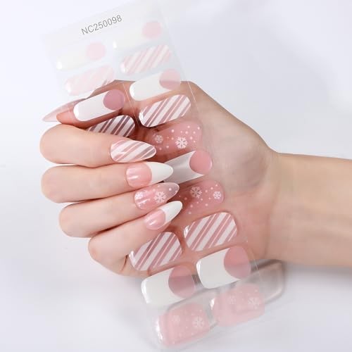 Christmas Semi Cured Gel Nail Strips, 20 Pcs Winter Christmas Gel Nail Stripe 4