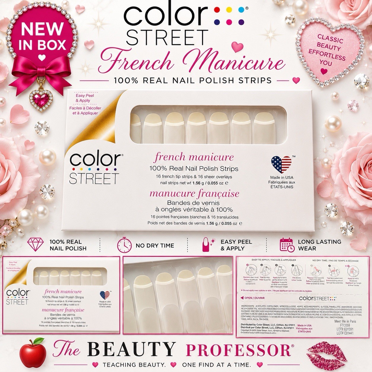💅 Color Street Meet Me in Paris French Manicure Nail Polish Strips New In Box