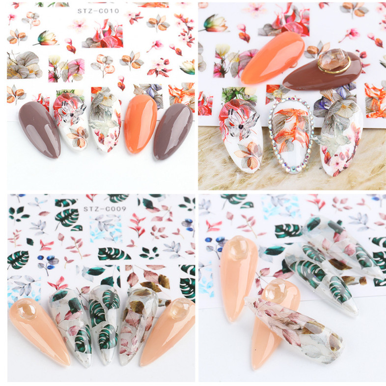 3D Nail Stickers Watercolor Dried Flowers Maple Leaf Rose Butterfly Bee NS37
