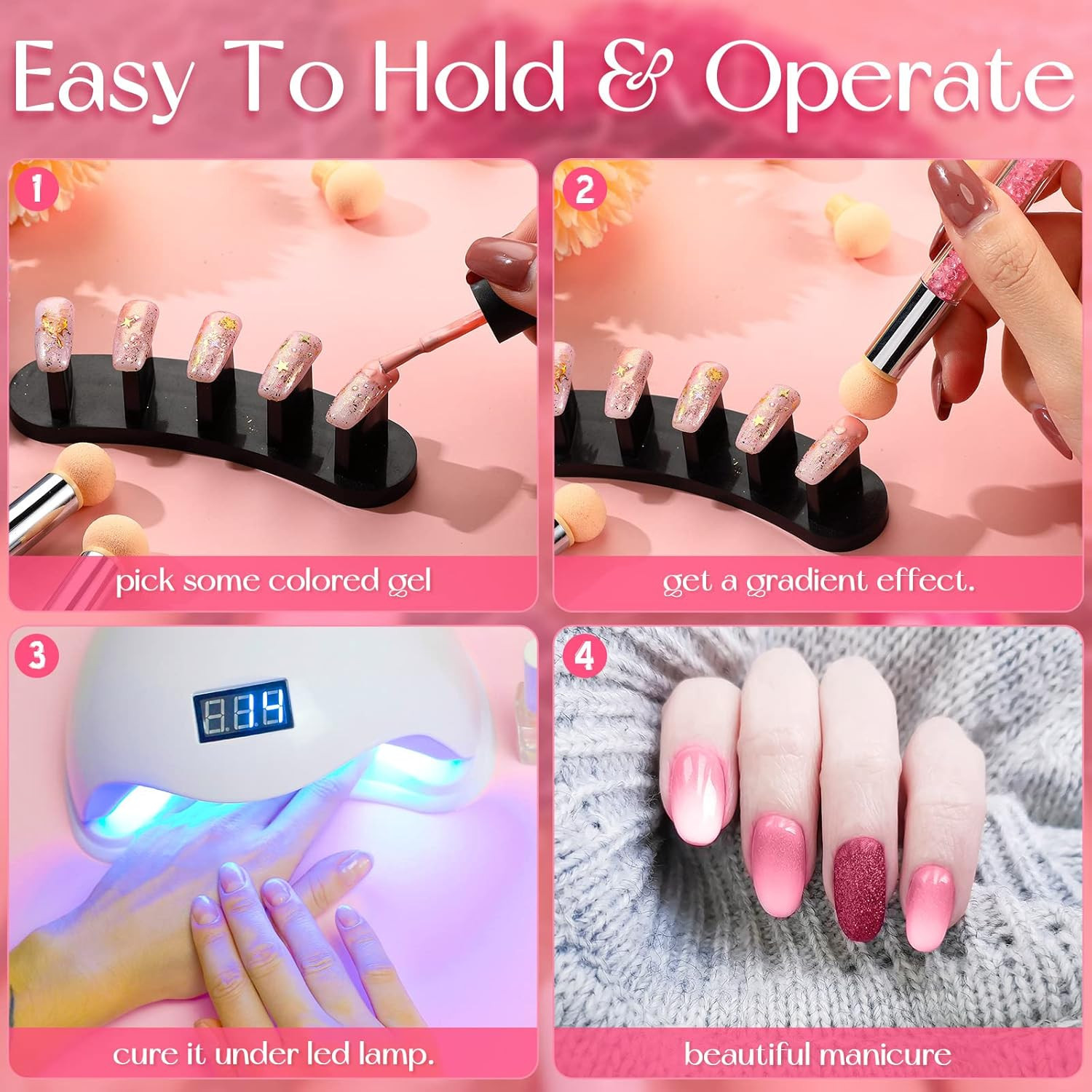 4 Pcs UV Gel Gradient Sponges Pens with 16 Pcs Replacement Head Nail Sponges for
