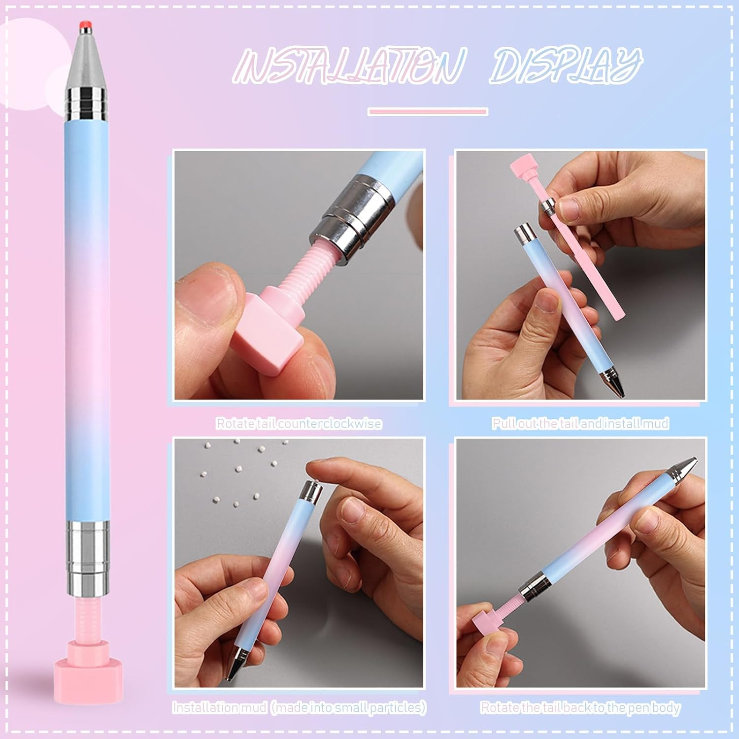 1 PCS Nail Art Rhinestone Picker Pens with 1 Box Spare Silicone Clay Tool Blue P