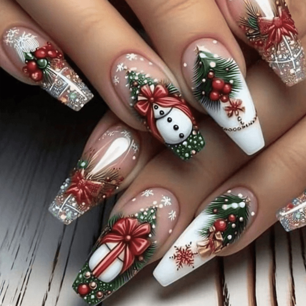 48pcs Christmas Press On Nail Santa Festive Holiday Reusable False Nail 5 Style