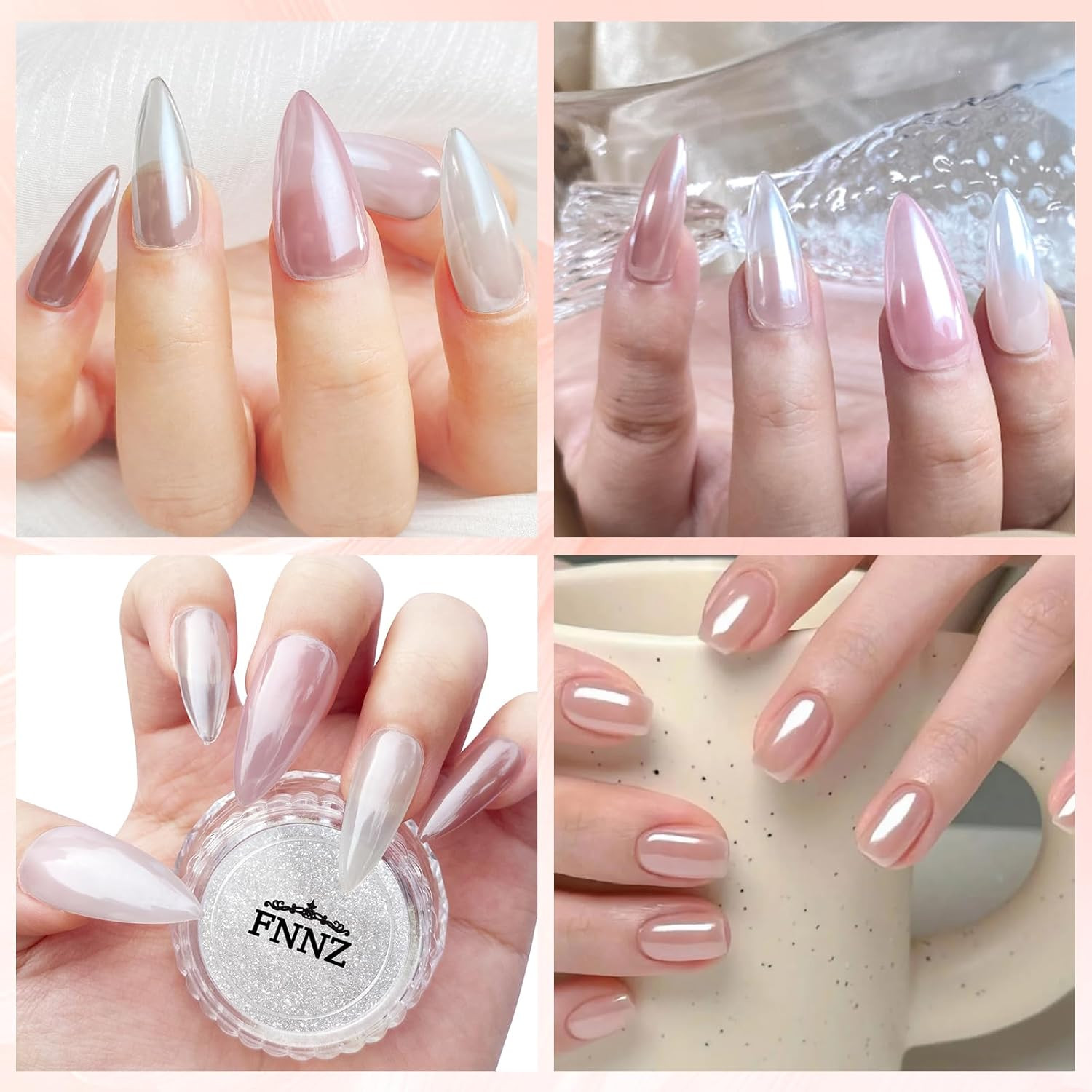 White Chrome Nail Powder, Clear Glazed Donut Mermaid Aurora Nail Powder Pigment