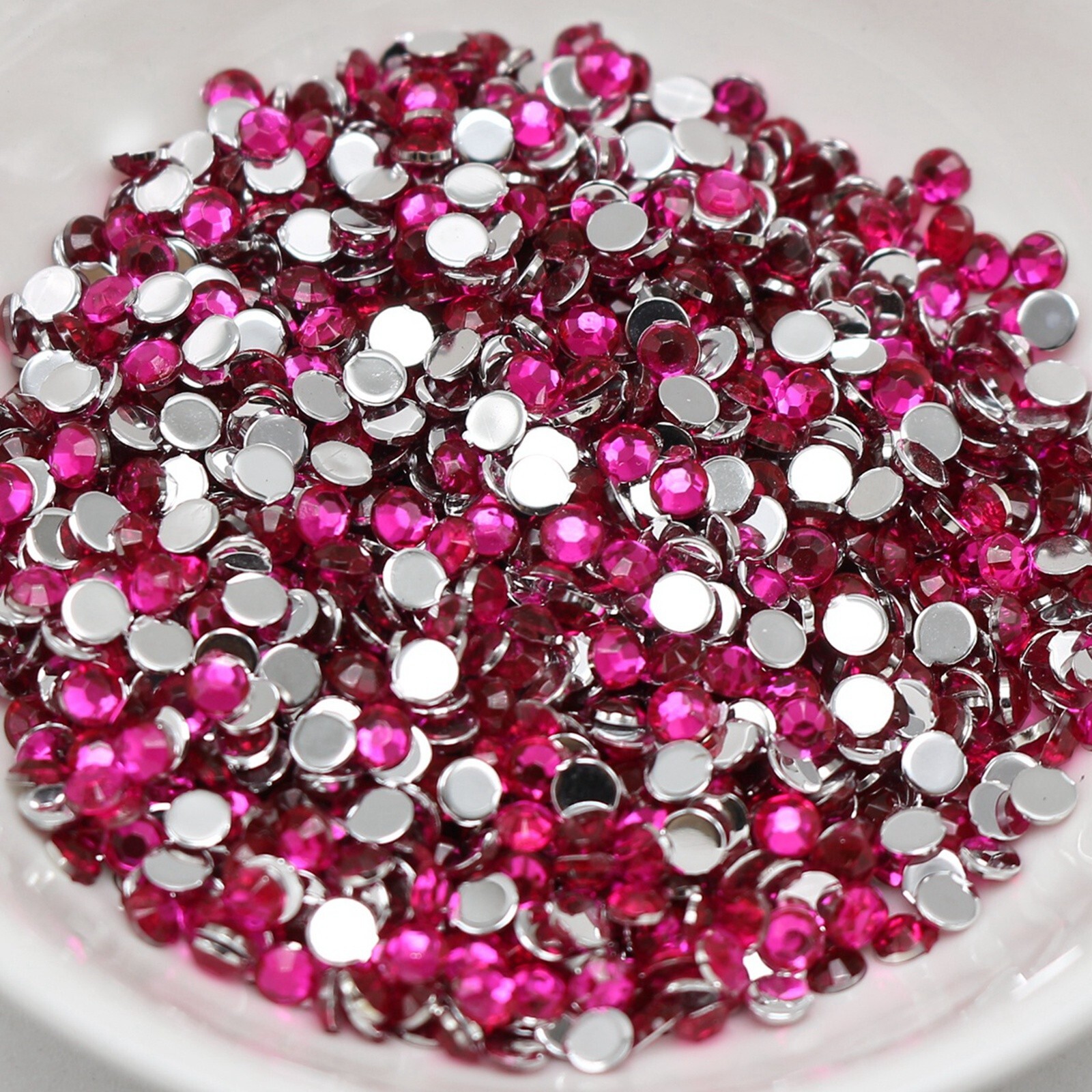 2000 Hot Pink Acrylic Faceted Round Flatbacks Rhinestone Gems 3mm 12ss Nail Art
