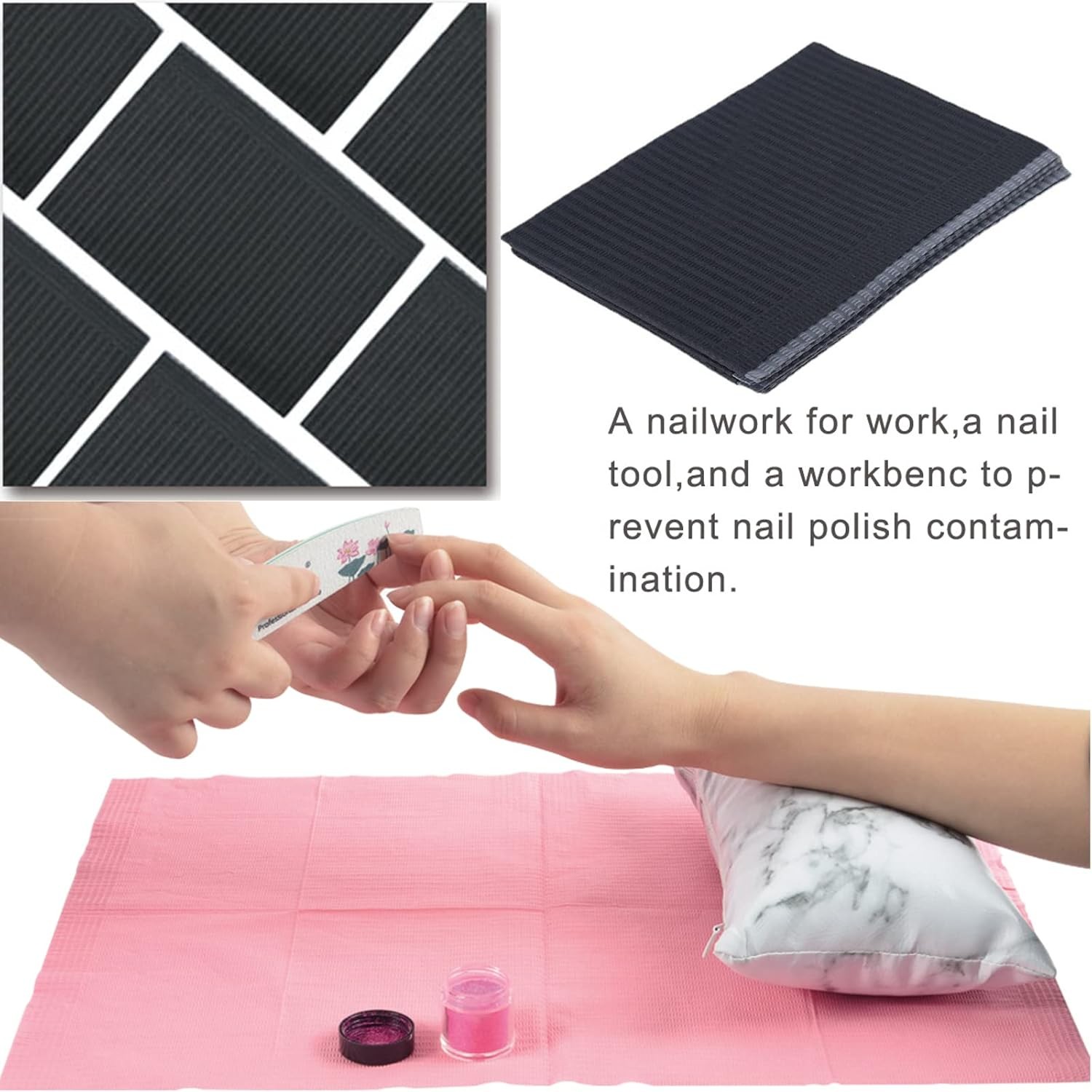 125PCS Disposable Nail Art Table Towels Mat 13″ X 17″ Waterproof 3 Ply Black