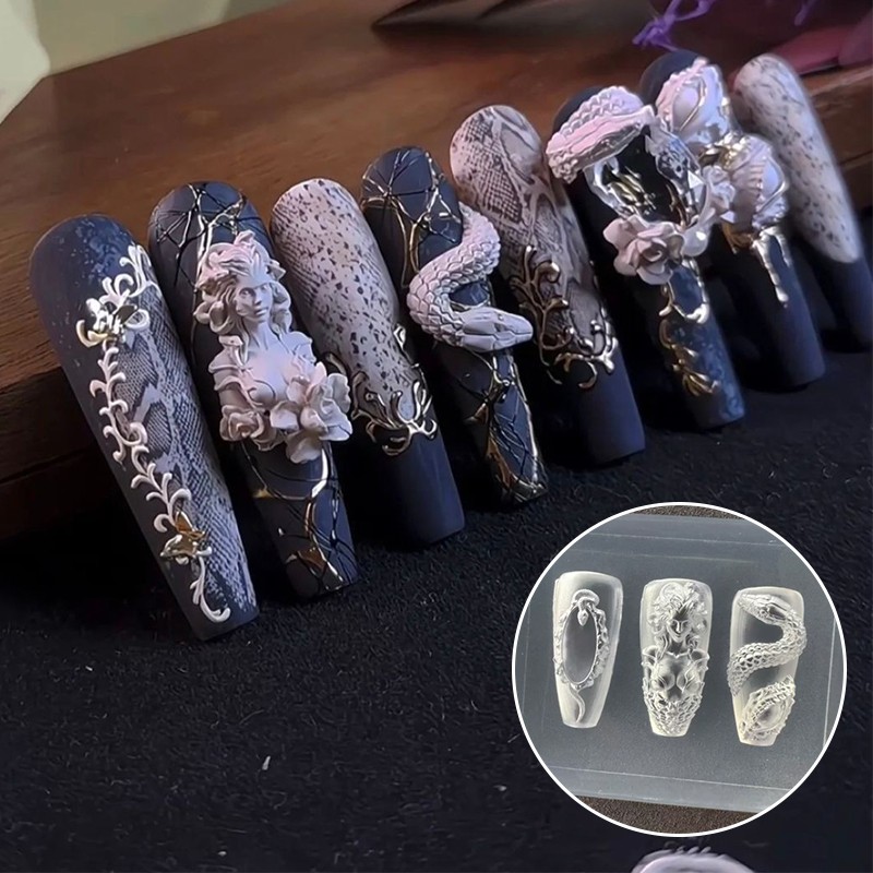 1Pcs Silicone Nail Mold Beautiful Women Snake 3D Nail Template Nail Art Mold DIY