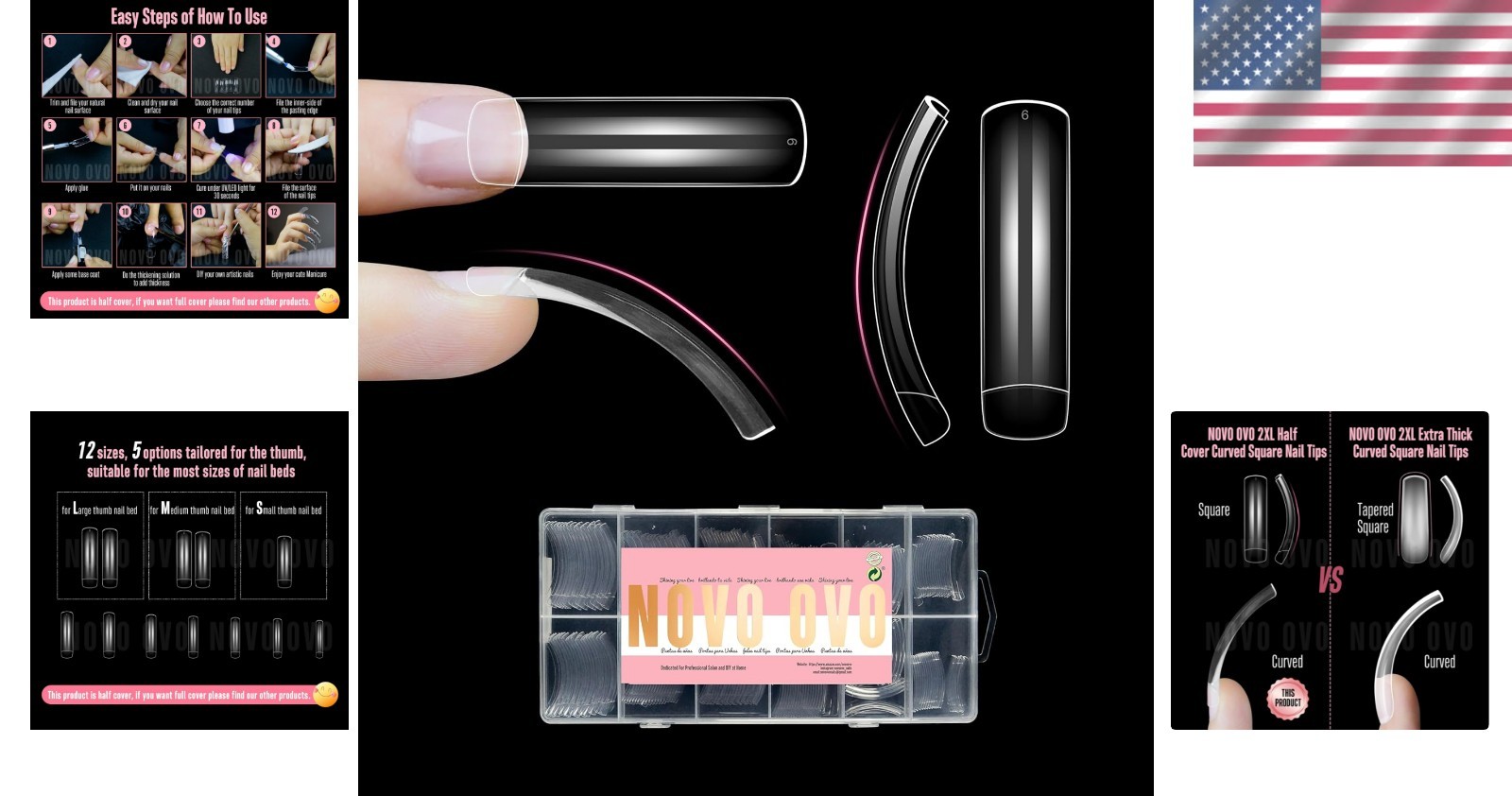 Clear French False Nail Set – XXL Curved Nail Tips 240pc