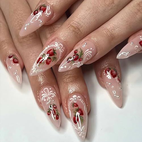 24 Pcs Almond Press on Nails French Tip RIICFDD Medium Fake Nails Nude Style 23
