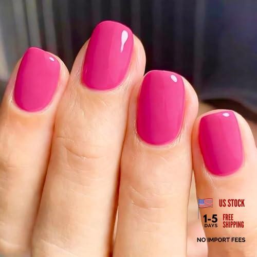 Hot Pink Solid Color Square Nails – 24Pcs – 10 A25 – Hot Pink Nails Short Press