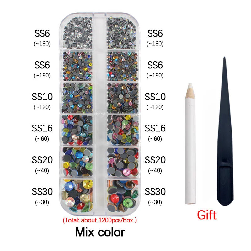 New Box Set 36 Colors 12 grid box Hotfix rhinestone 1200pcs Flatback crystal