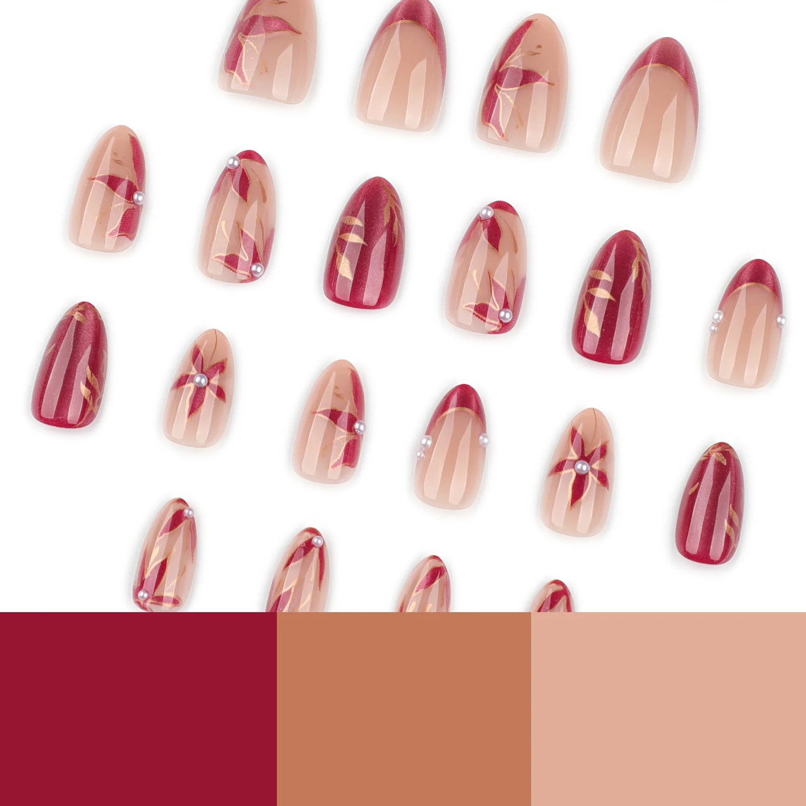 24pcs 2026 Cat Eye Leaf Flower Short Almond Press On Nails