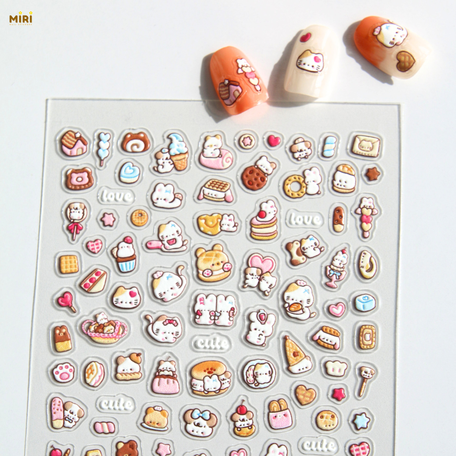 3D Cute Cat Decals Nail Stickers Self-Adhesive Kid Fun Nail Decals Small Sticker