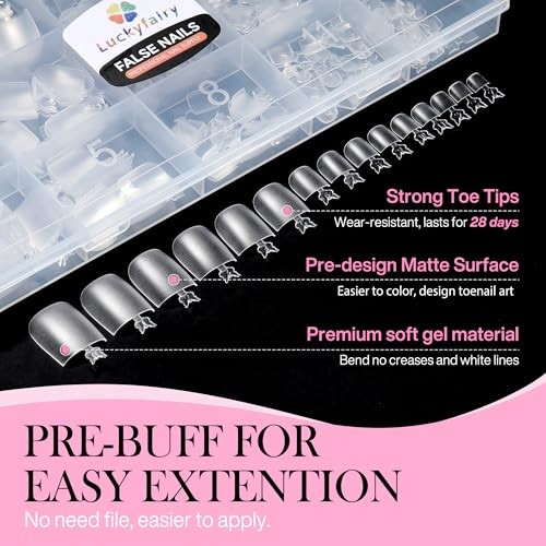 Square Toe Nail Tips, 504Pcs 15 Sizes Full Cover Press On Wide Long Square Toe