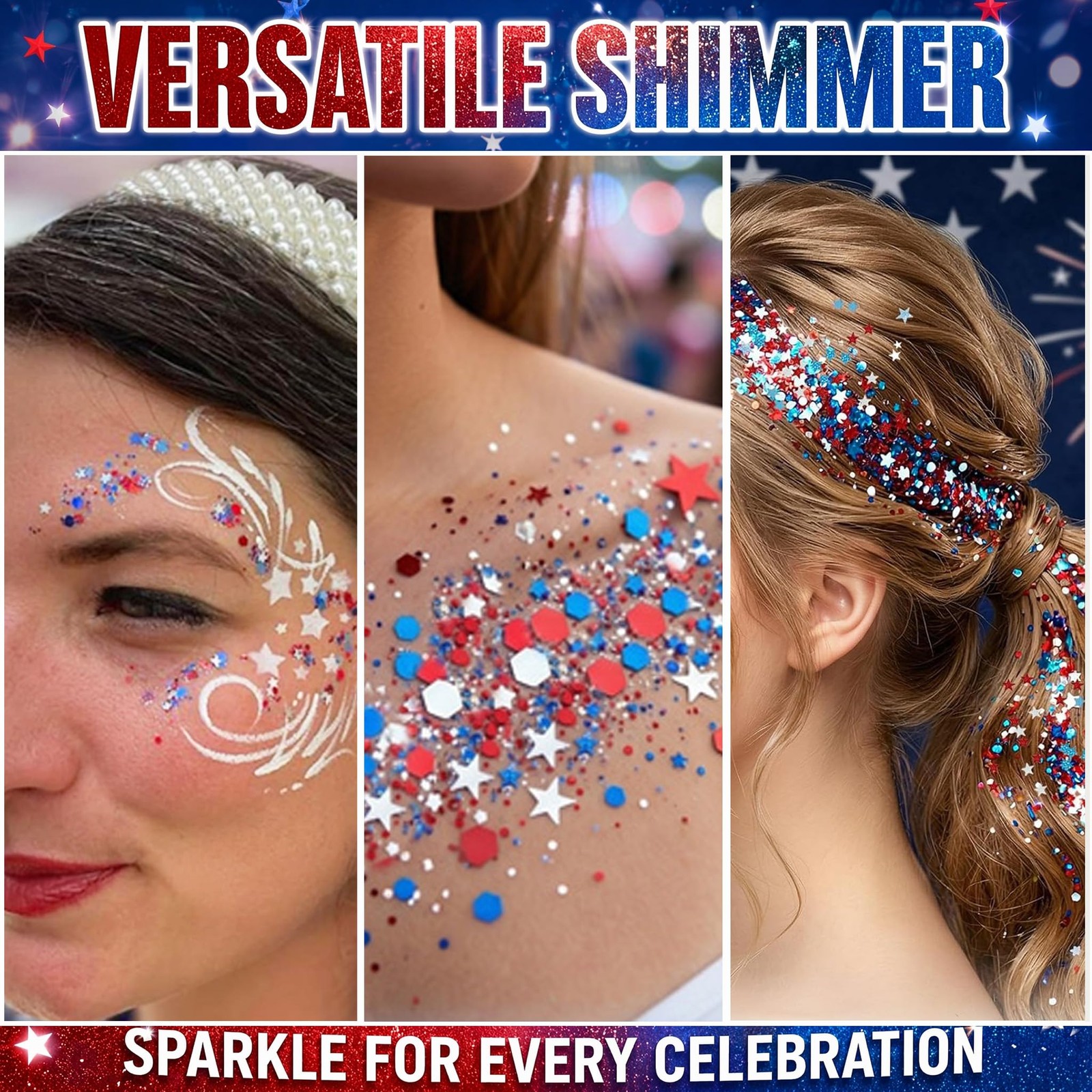 4th of July Glitter Stick, Patriotic Face Body Glitter Stick with Star