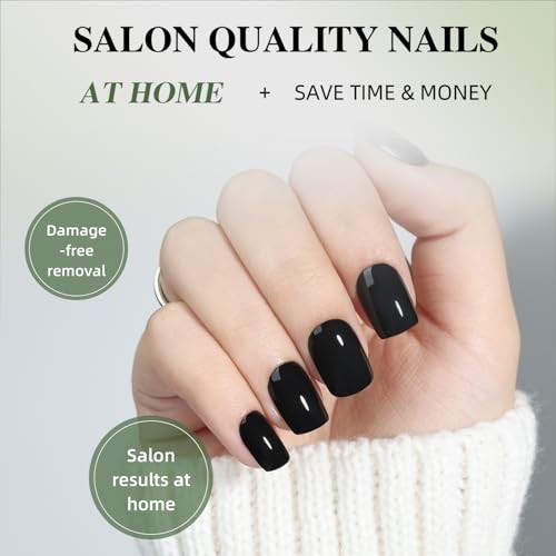 30pcs Black Press On Nails Short Square Glossy Acrylic Gel Fake Nails 15 Sizes