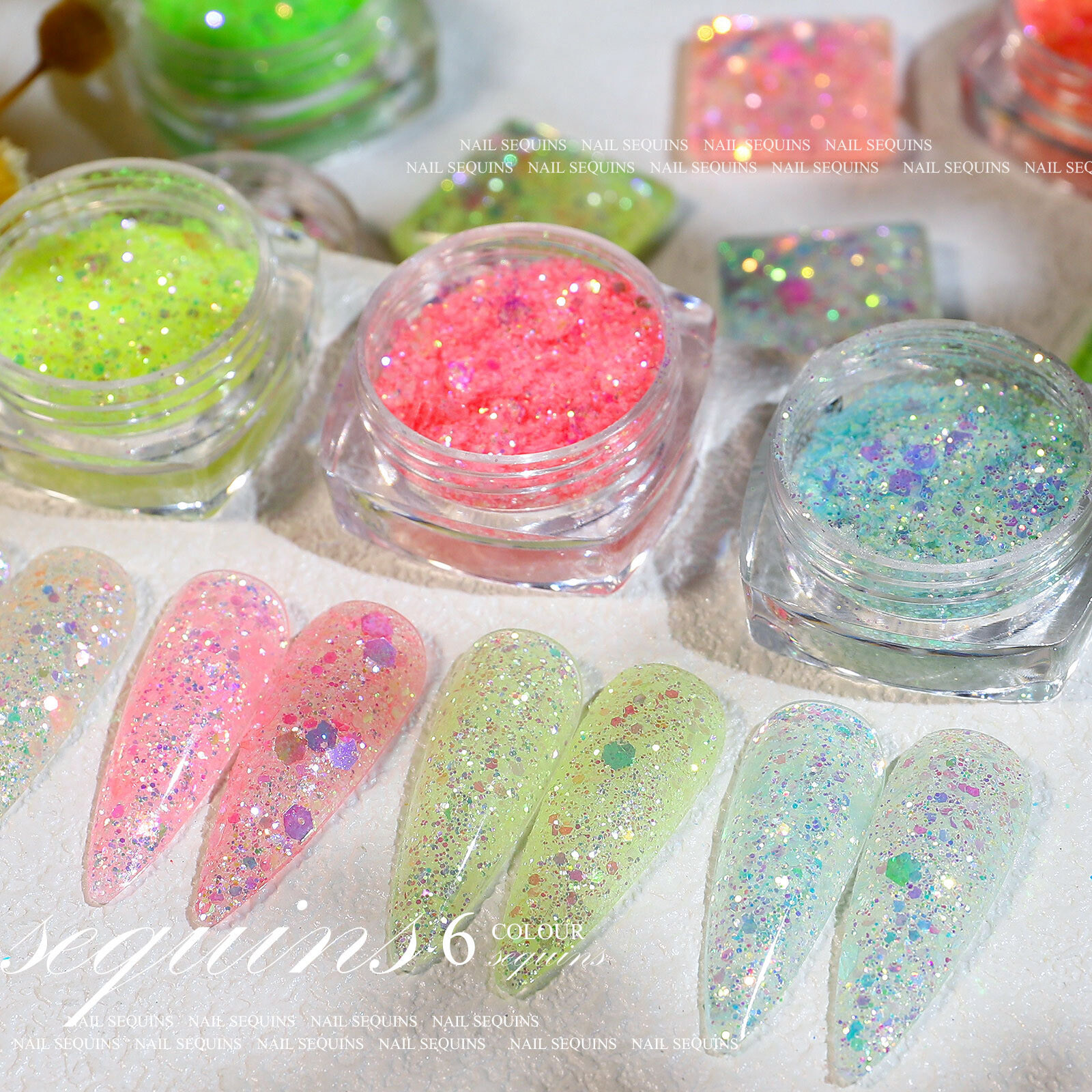 2 Pots Super Shiny Sequins Nail Art Glitter Dust Sparkly Pigment Decoration DIY