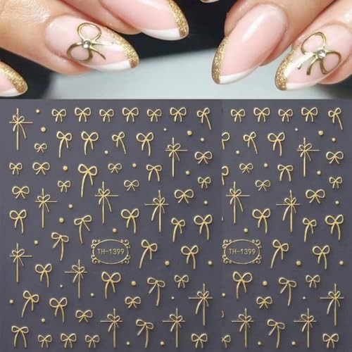 Golden Bow Nail Art Stickers Decals Cute Bow Tie Valentines golden bow tie