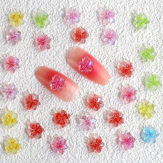 50pcs 3D Flower Nail Charms, Mixed Color Nail Art Charms, Resin Flower Petals