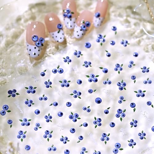 Blueberry Stickers for Nail Art Summer Fruit Nail Decals 3D Self style-4