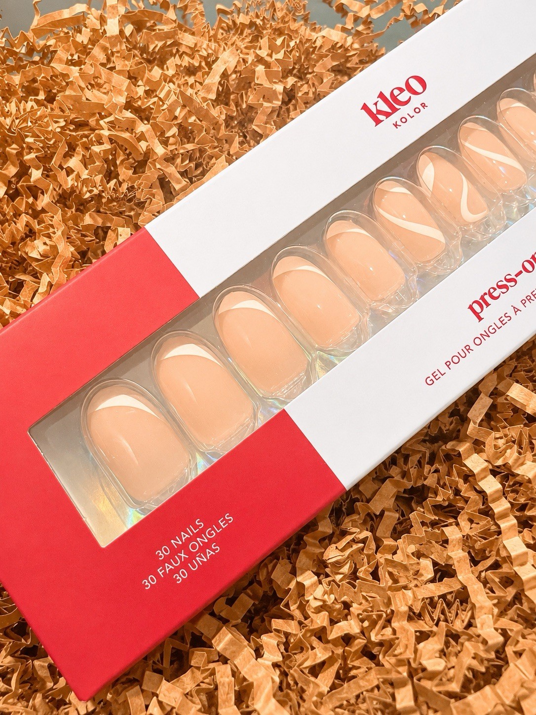 Kleo Kolor Press-On Gel Nails 30-Pk~Ethereal Edge Pink & White Long Round