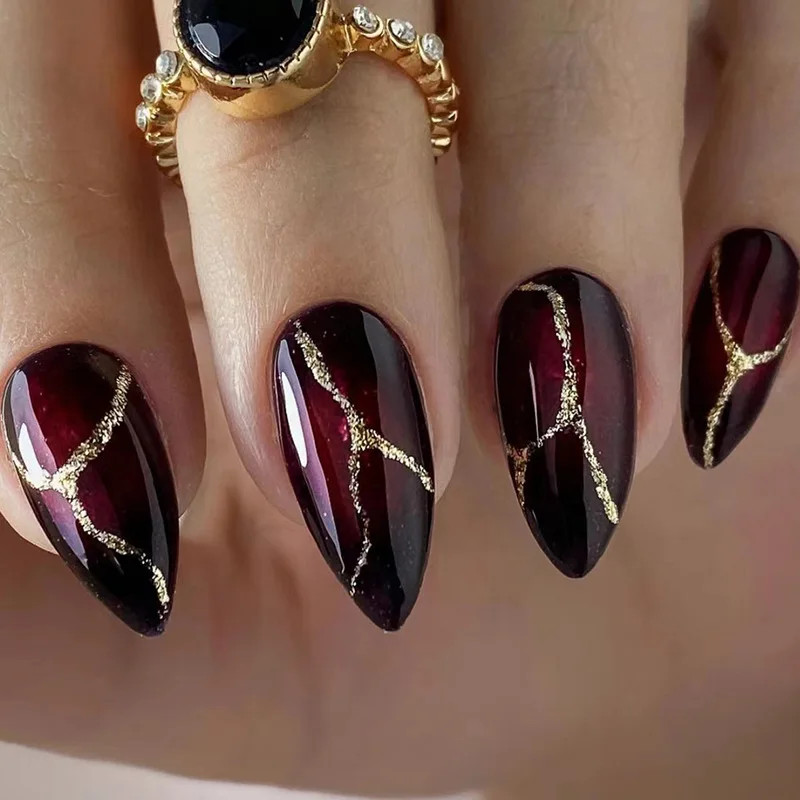 Y2K Press On False Nails 24pcs Set Sunset Heart Leopard Print Short Medium Long