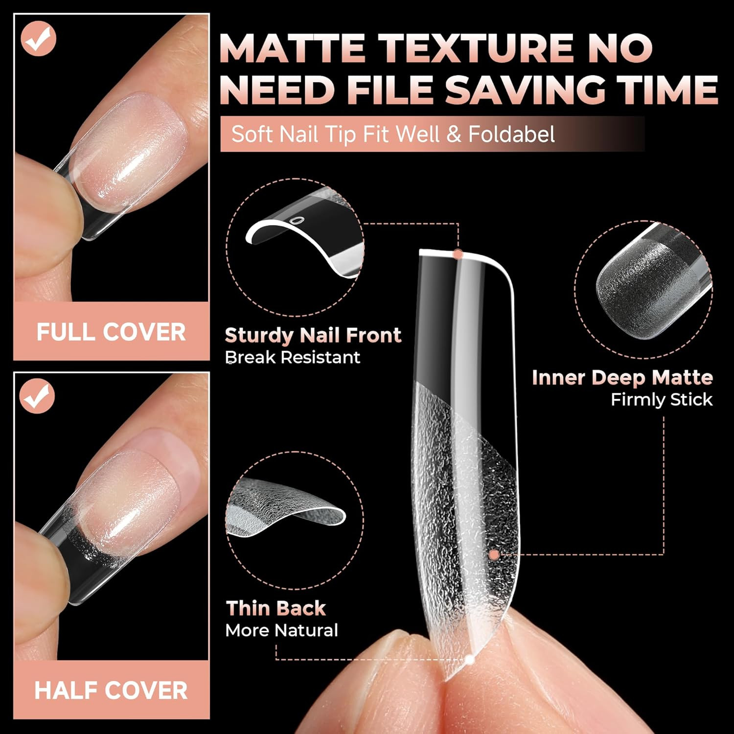 Nail Tips Short Square, Pre-Buff Matte Gel Nails Tips Short Square Nail Tips 120