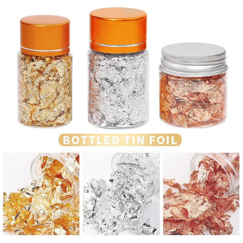 3 Colors Foil Flakes Nail Art Decor Set Gold Silver Gilding DIY Craft 3g/5g/10g
