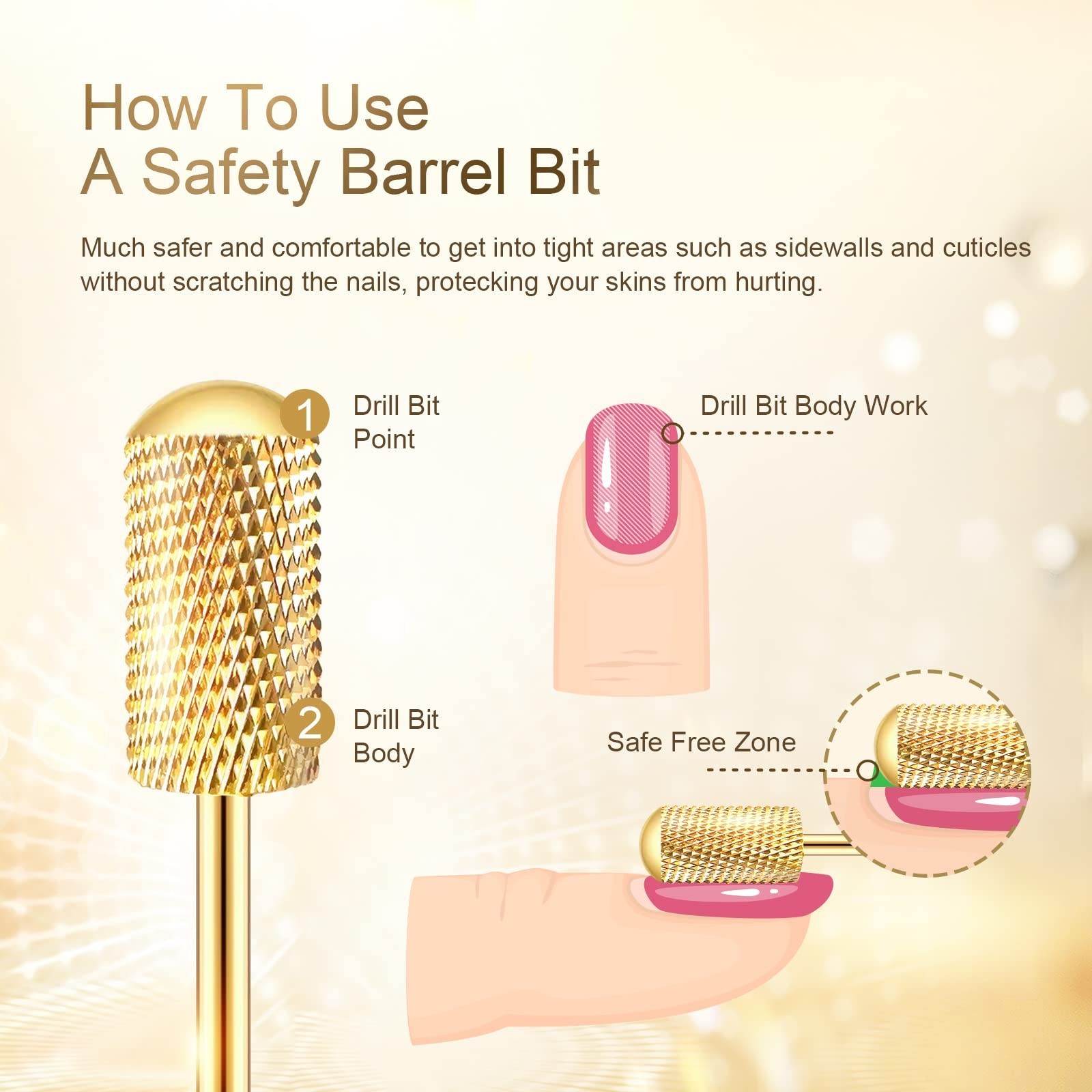 Nail Drill Bit Set, Corfulra 3pcs Safety Bits for Nail Drill, Tungsten Carbid…