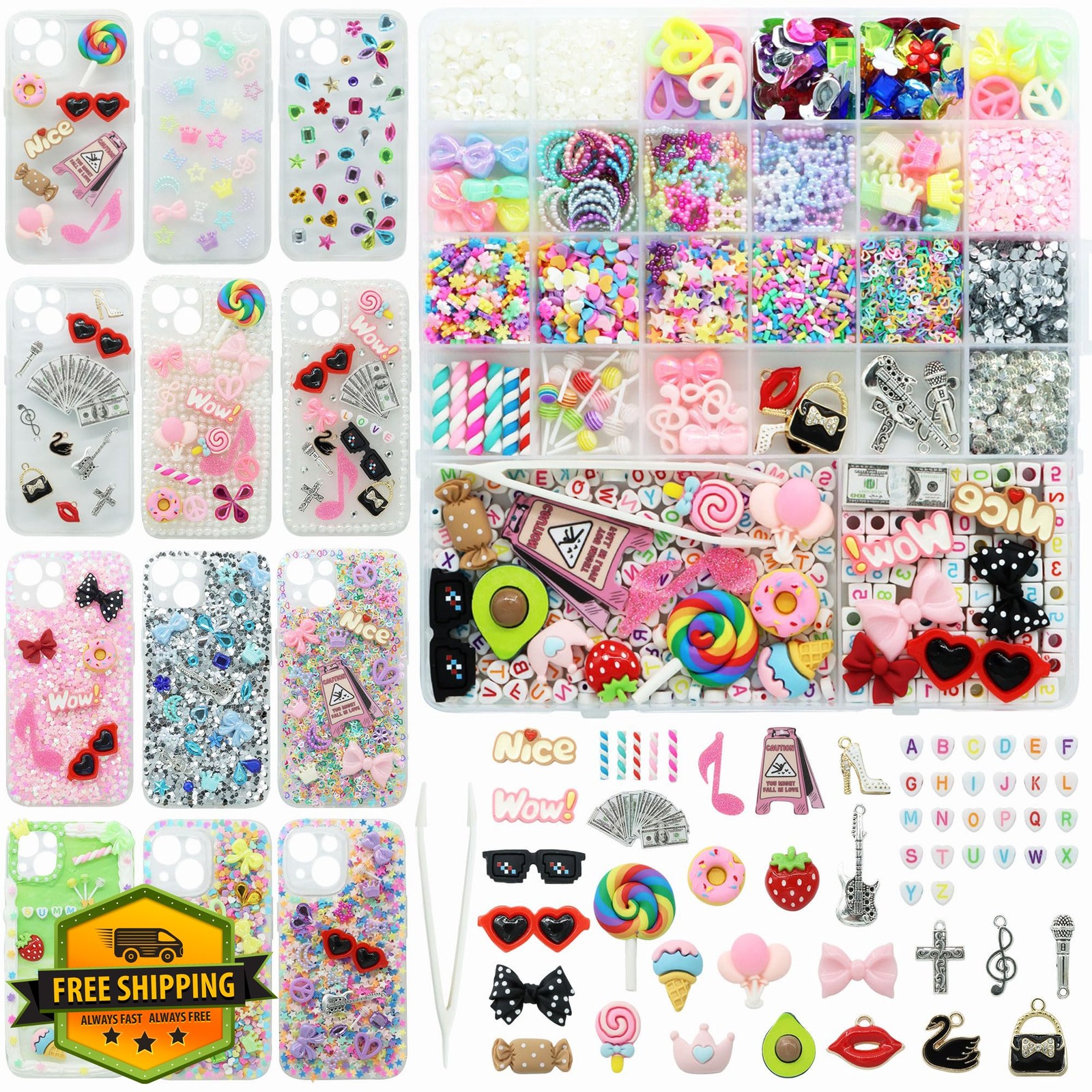 RidaaFri 3000 Pcs Junk Case Charms Kit DIY Phone Nail Decor Kawaii Beads