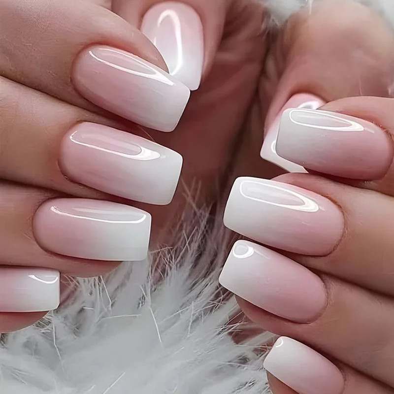 24Pcs Gradient Acrylic Fake Nails Art Long Ballet Wearing Nails Fake Press on Na